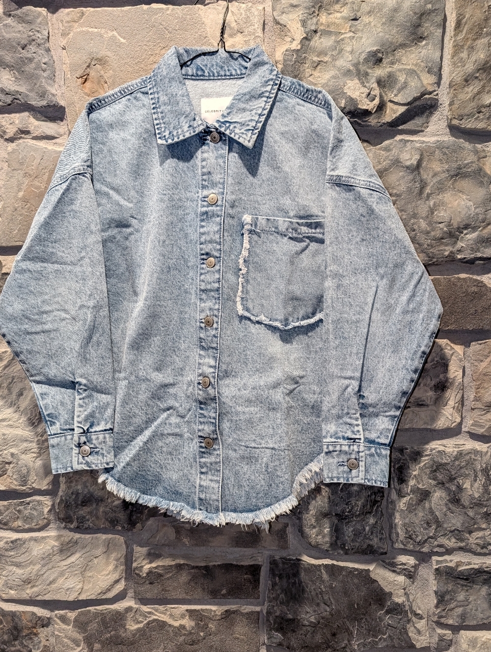 Celebrity Pink Denim Shacket Medium Wash Raw Hem Women's XS NEW W/ TAGS